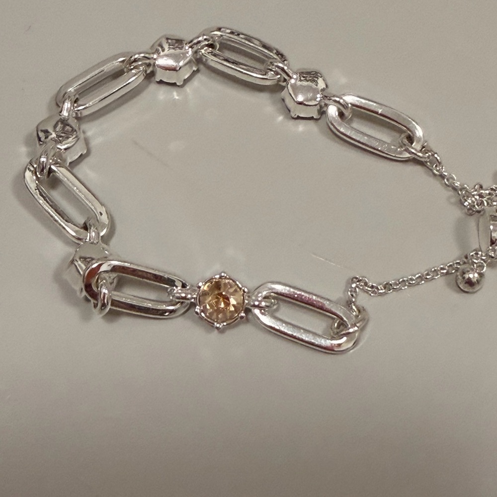 BOMB PARTY!! Silver-Tone Beaded & Chain Bracelet Stack with Champagne Beads - Picture 5 of 10